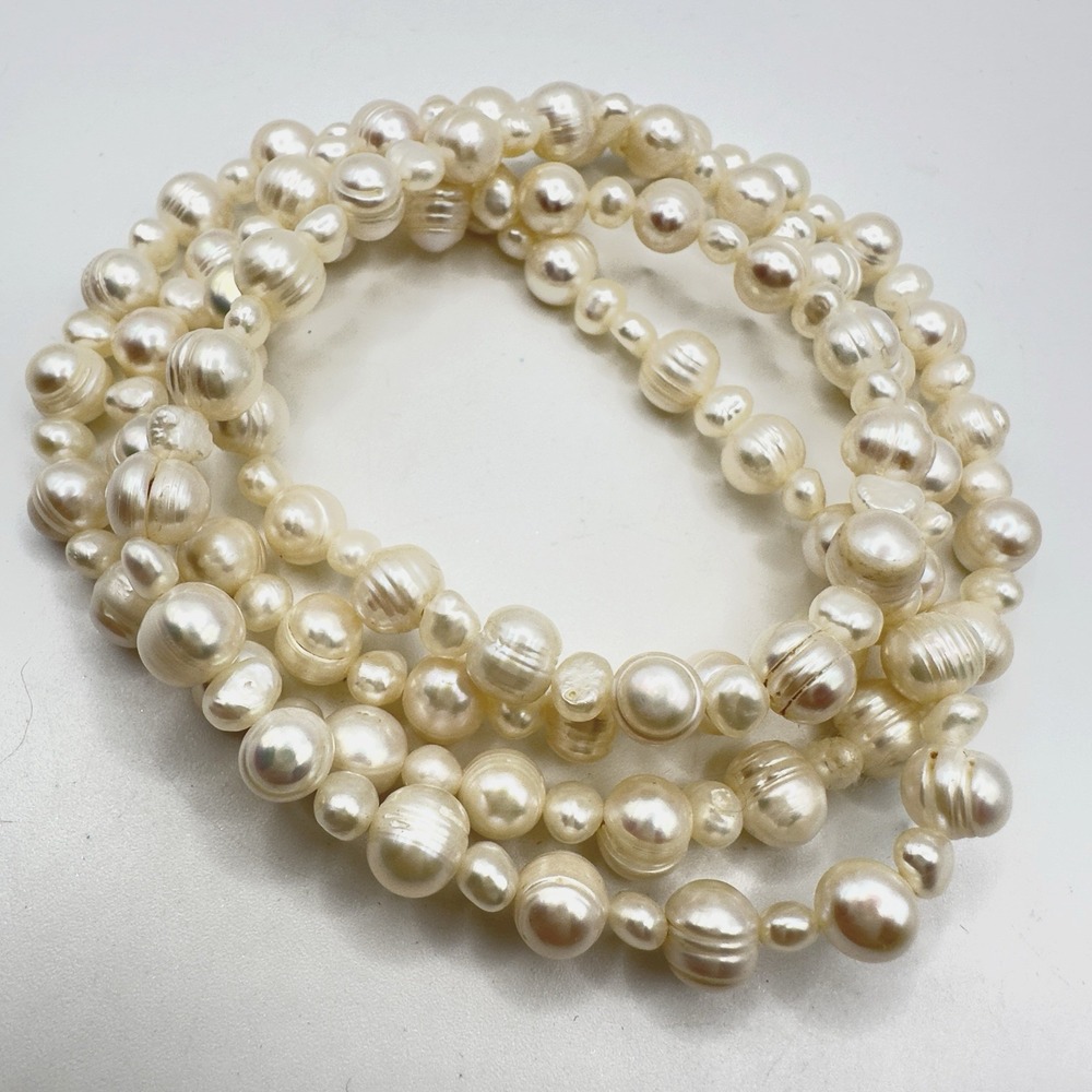 Baroque Pearl Necklace Continuous Strand 34" Cream Off White 5mm - 8mm